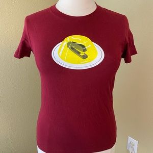 Girls XL The Office stapler t-shirt in burgundy